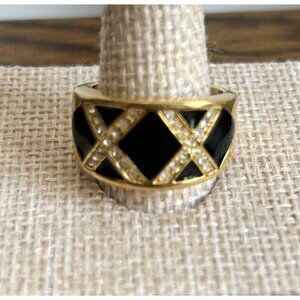 Avon Black Enamel Rhinestone XX Ring Size 8 Rhinestone Kisses Black Enamel 2002